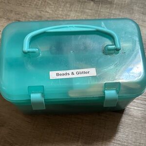 Aqua Storage Box for Beads & Glitter filled with slime making items